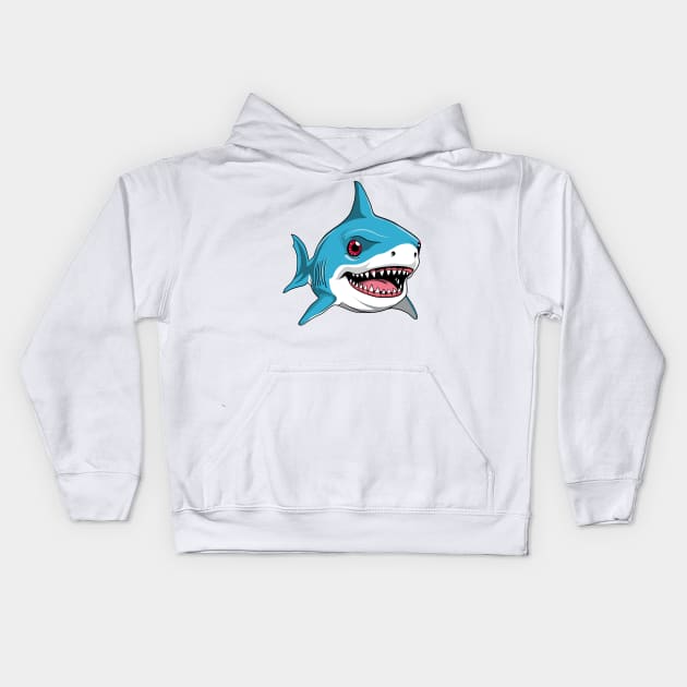 Scary Cute Great White Shark Graphic Design Kids Hoodie by TMBTM